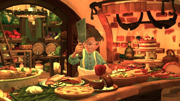 A hobbit chops food in Tales of the Shire.
