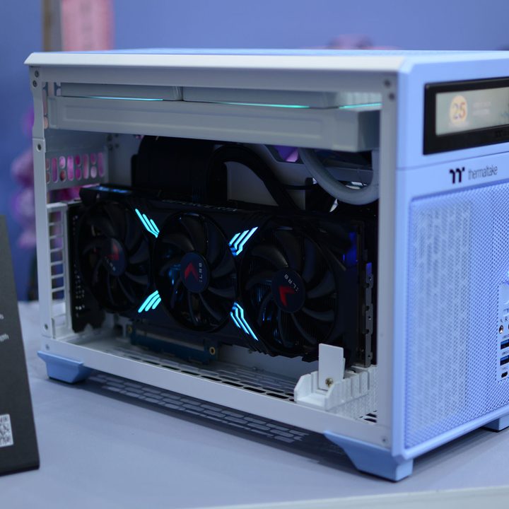 The Thermaltake TR100 mini-ITX PC case showcased at Computex 2024.