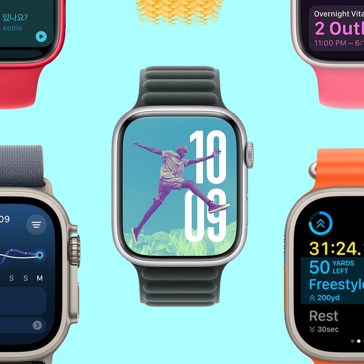Multiple Apple Watches running watchOS 11.