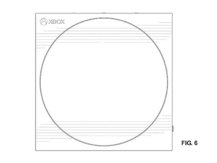 The top of the Keystone as listed in the patent. It's a square with a large circle, and the Xbox logo in the top left corner.