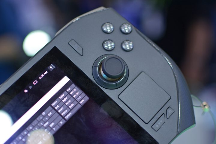 The right-side joystick, ABXY keys and other buttons on the Zotac Zone handheld gaming console.