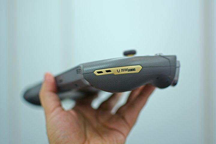 The Zotac Gaming branding on the Zotac Zone handheld gaming console.