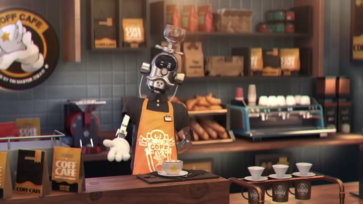 A robot serving coffee.