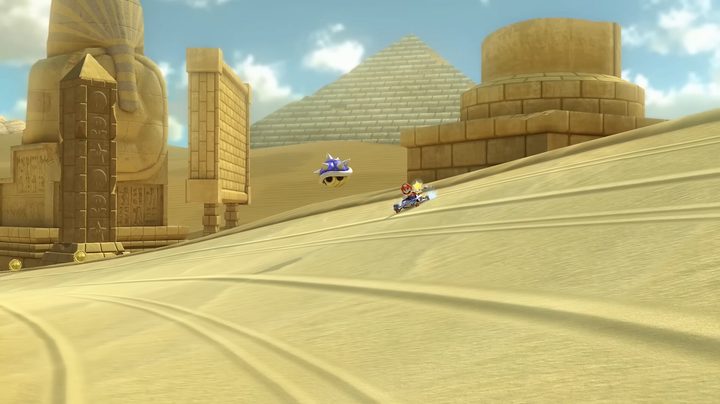 A blue shell in Mario Kart 8.