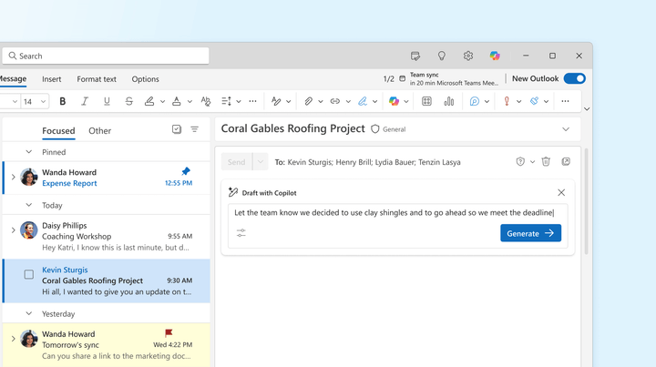 Using Copilot to generate an email