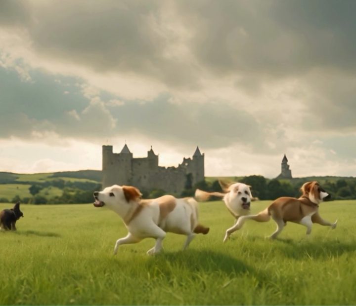 dogs running and melting together
