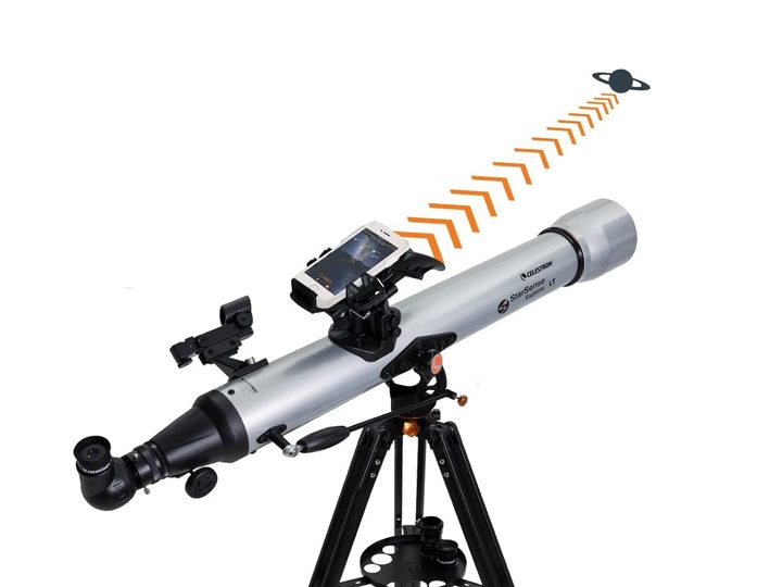 The Celestron StarSense Explorer LT 80AZ telescope on a white background.