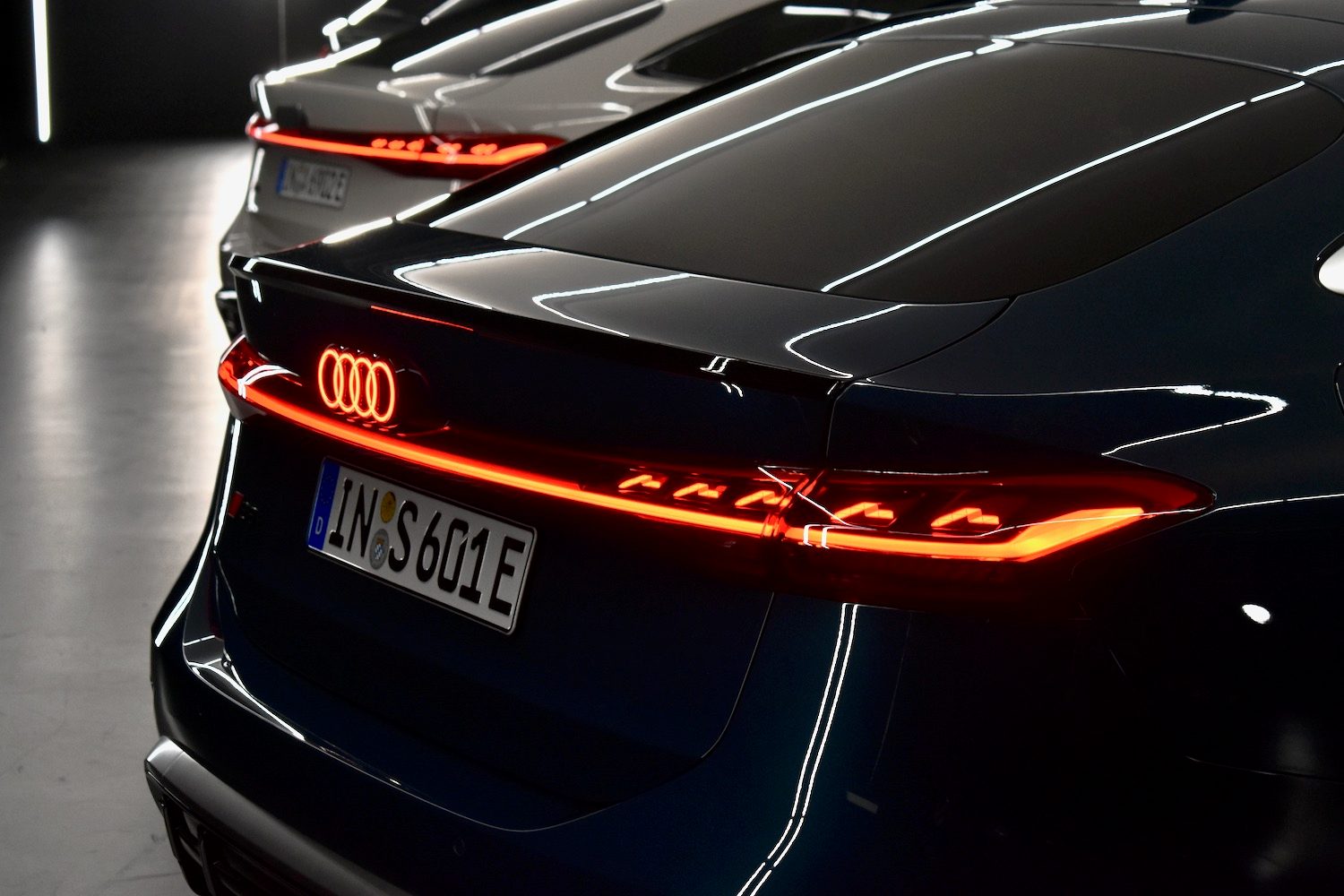 Illuminated Audi taillights.