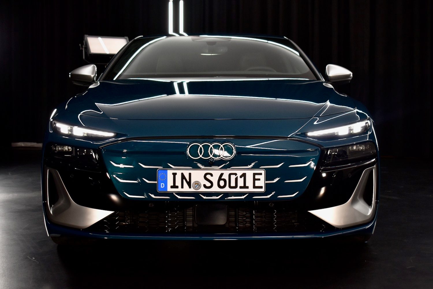 Front view of a 2025 Audi A6 e-tron sedan.