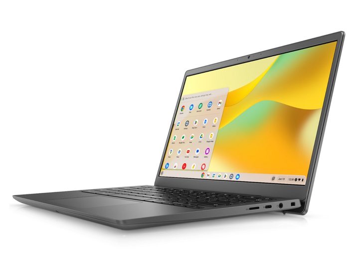 The Dell Latitude 3445 Chromebook with Chrome OS on the screen.