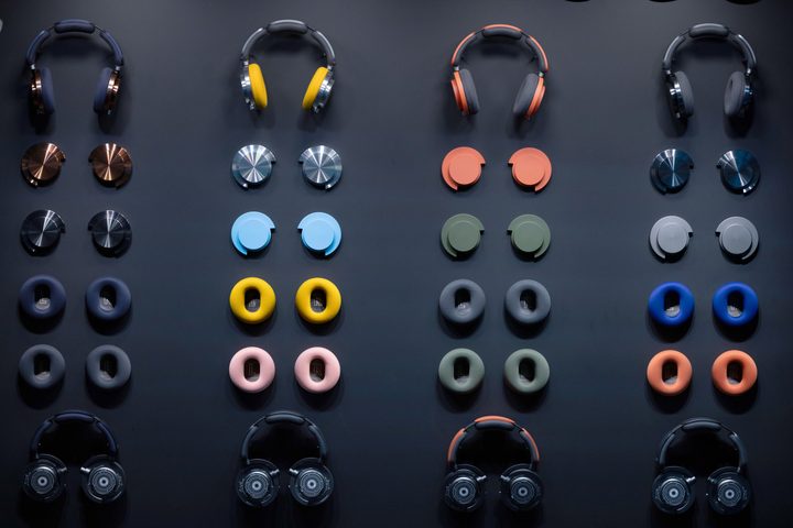 Dyson OnTrac headphones in a variety of color combos.