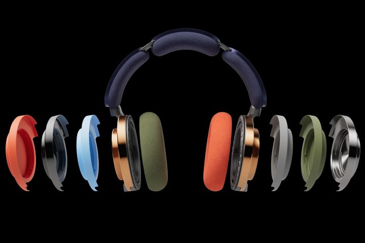 Dyson OnTrac headphones with different color options shown.