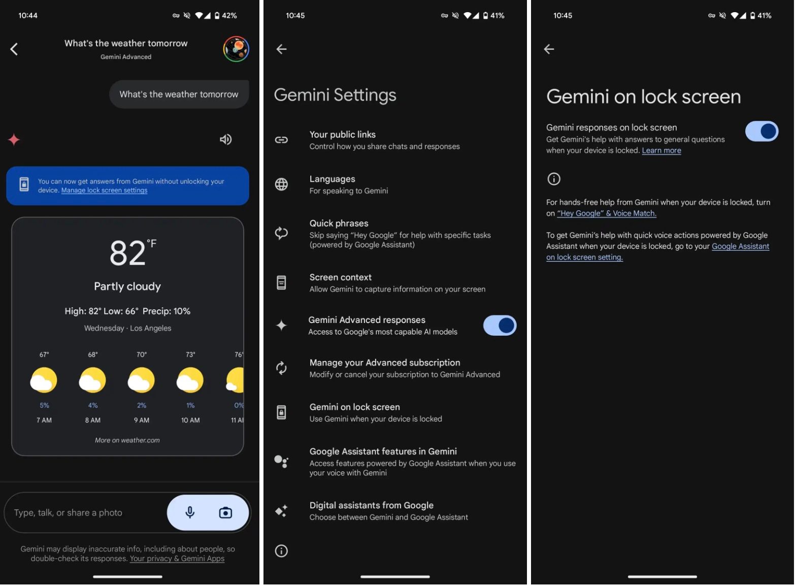 Google Gemini lock screen screenshots.