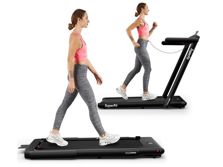 The two modes of the Goplus Superfit 2-in-1 folding treadmill.