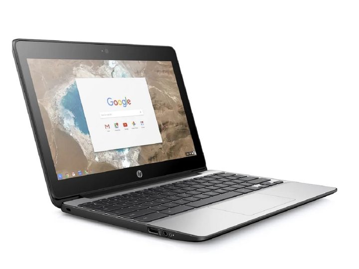 The HP Chromebook 11 G5 with ChromeOS on the screen.