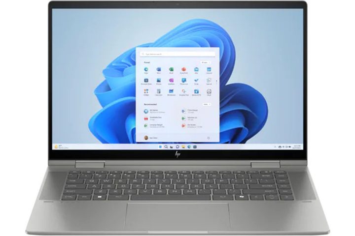 The HP Envy x360 2-in-1 laptop on a white background.
