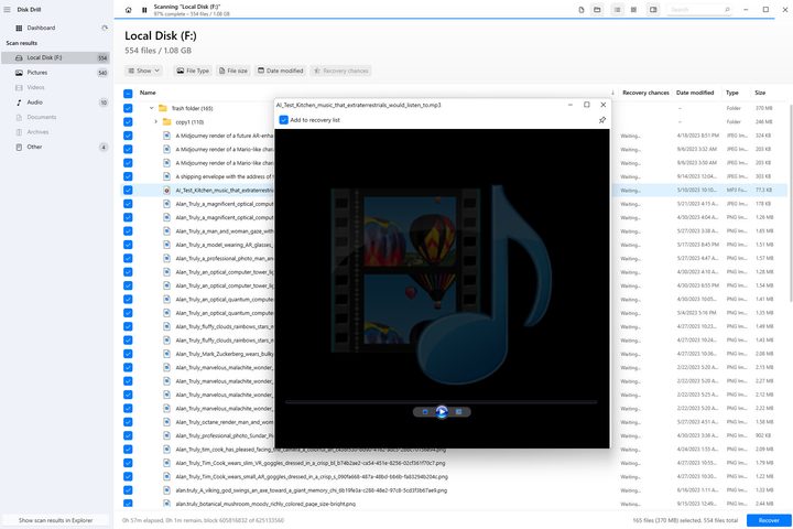 I was able to play sound previews while Disk Drill Pro is scanned my HDD.
