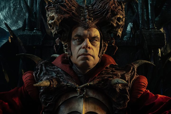 Jemaine Clement wears a skull crown in Time Bandits.