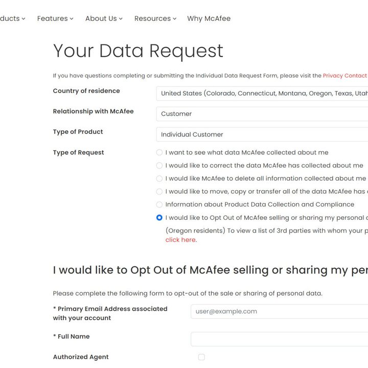 McAfee lets you opt-out of third-party advertising.