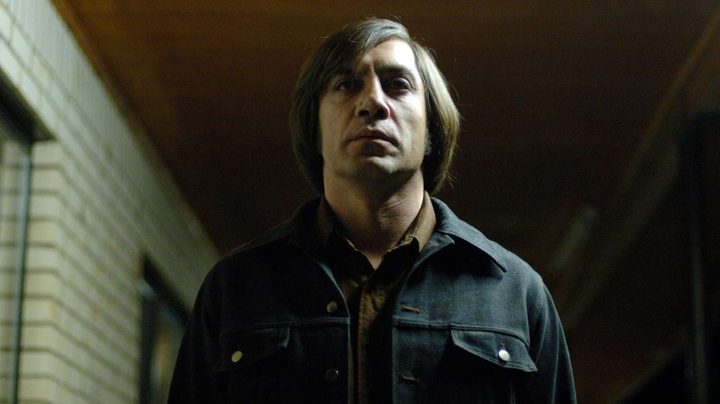 Javier Bardem as the menacing hitman Anton Chigurh in No Country for Old Men.