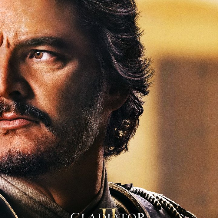 Pedro Pascal as Marcus Acacius on the poster for Gladiator II.