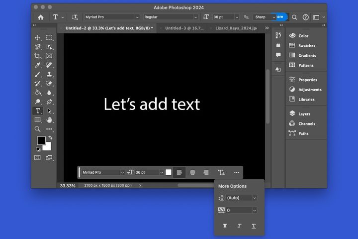 Photoshop add text tool.