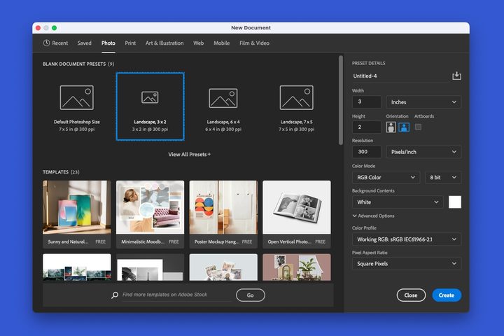 Create image screen in Photoshop.