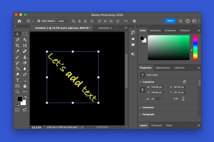 Photoshop Rotate text tool.