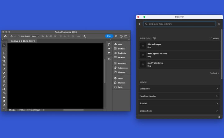 Photoshop and Search window.