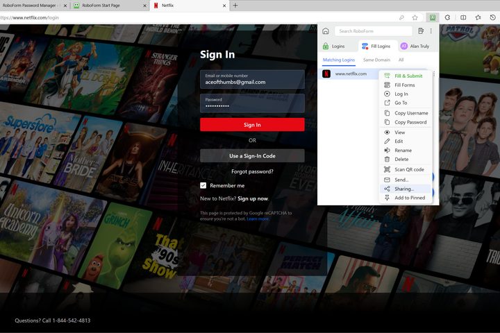 RoboForm's autofill is quick and reliable and I can share logins from the browser extension.