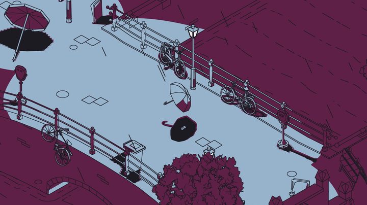 Players are in an umbrella's shadow in Schim.