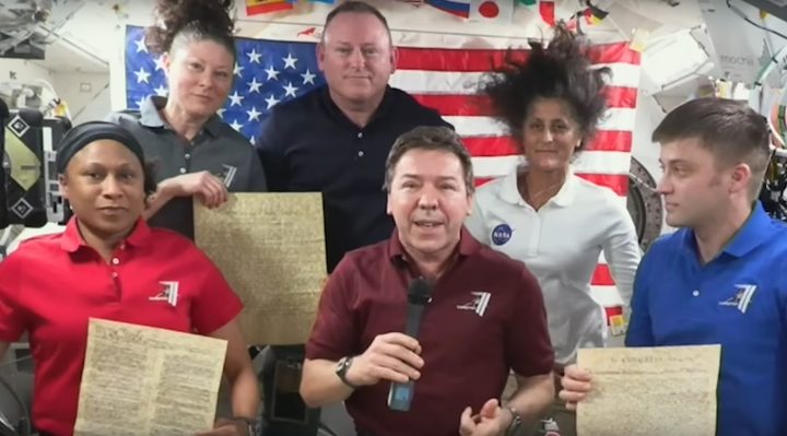 NASA astronauts on the ISS send a Fourth of July message.