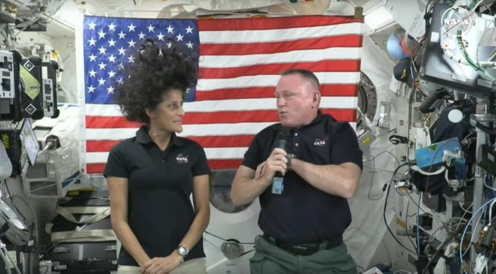 NASA&rsquo;s Boeing Starliner Crew Flight Test astronauts Butch Wilmore and Suni Williams giving an interview on board the International Space Station on Wednesday July 10.