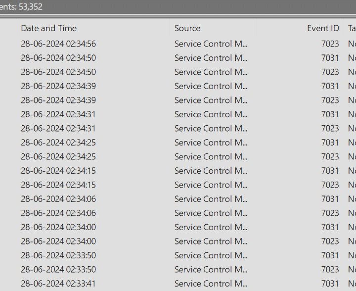 Event Viewer log for a faulty Intel CPU.