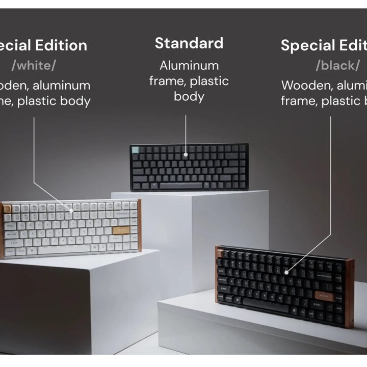 Different versions of the Keychron K2 HE.