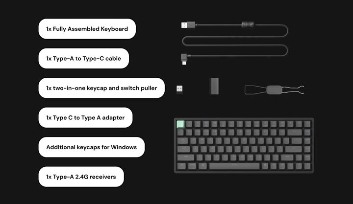 What comes in the box with the Keychron K2 HE.