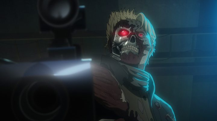 A machine points a gun in Terminator Zero.