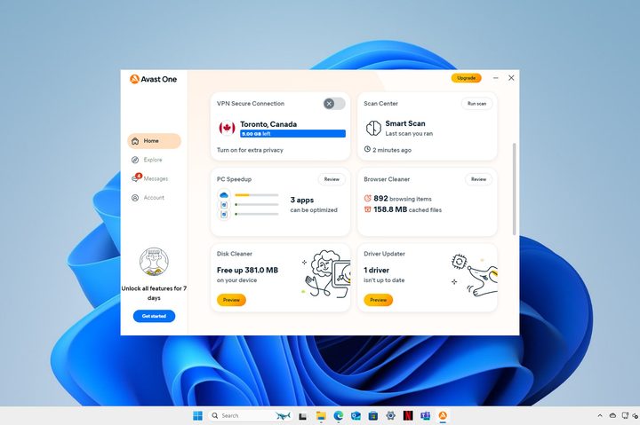 The free version of Avast One let me scan my PC for malware.
