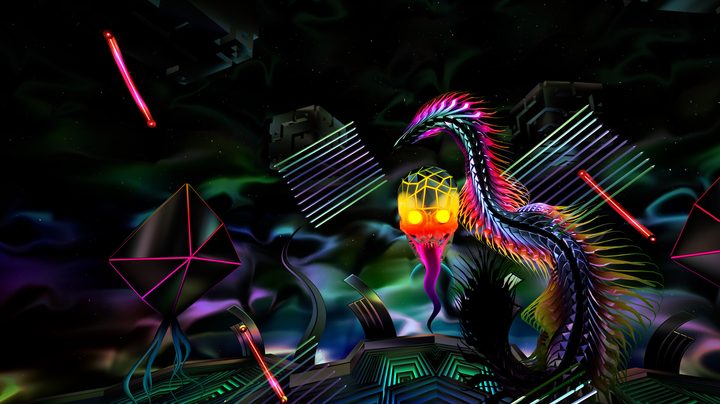 Colorful gameplay from VR game Thrasher.