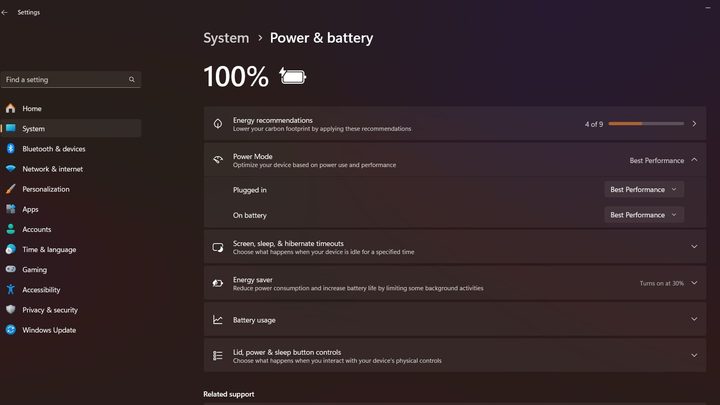 The new power setting in the recent build for Windows 11.