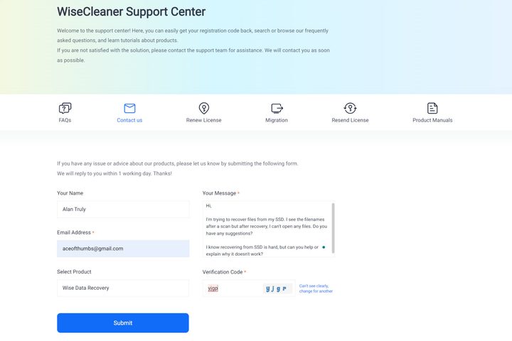 Wise Data Recovery Pro comes with priority email support.