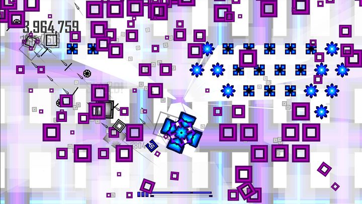 A blue wheel surrounded by a bunch of purple blocks on a purple and white background.