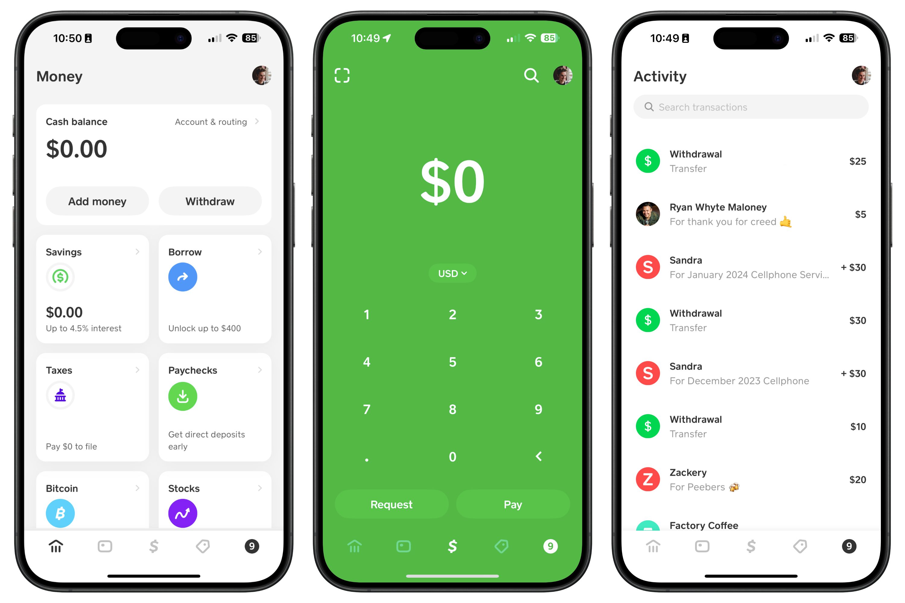 Screenshots of the Cash App app.