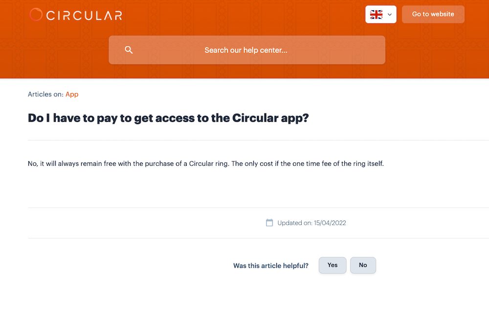 Screenshot from Circular's website with text indicating no subscription fees.