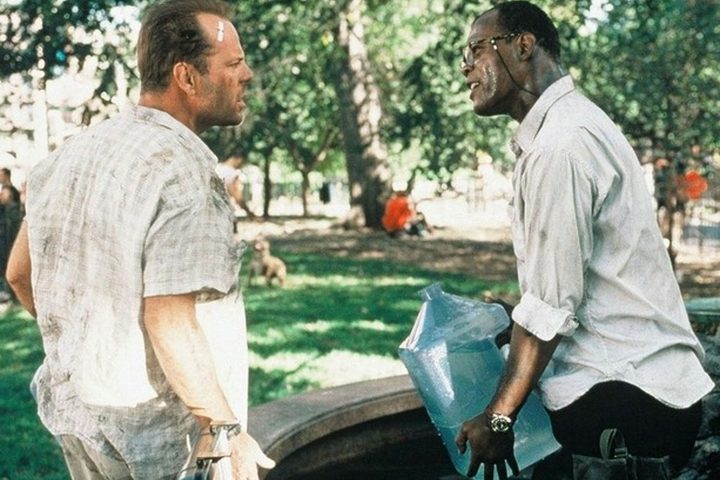 Two men look at each other in Die Hard with a Vengeance.