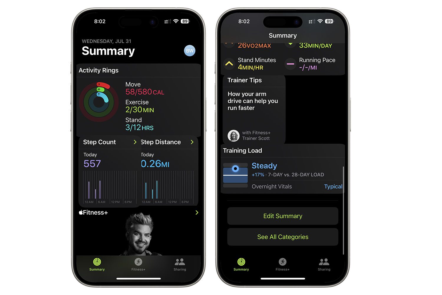iPhone Health app summary workout entry iOS 18.5