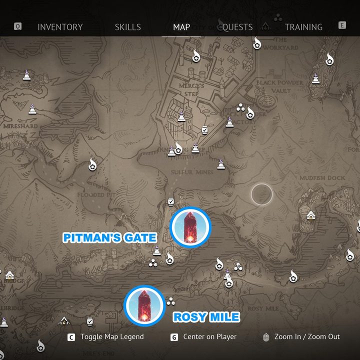 A map showing the locations of Inaya Shrines in Flintlock: The Siege of Dawn.