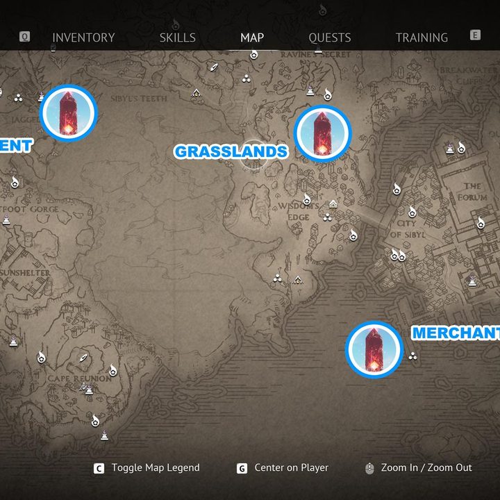 A map showing the locations of Inaya Shrines in Flintlock: The Siege of Dawn.