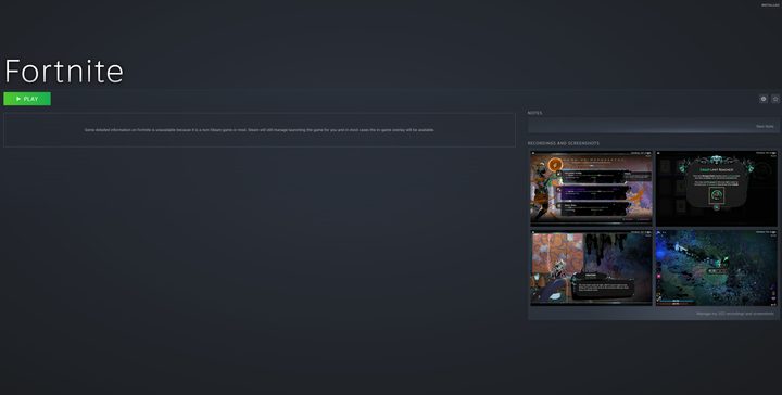 Fortnite in Steam without any artwork.