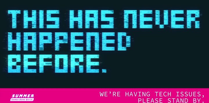 The technical difficulty screen at Games Done Quick.